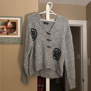 S. Christina Gray Cardigan with Black Embellishments